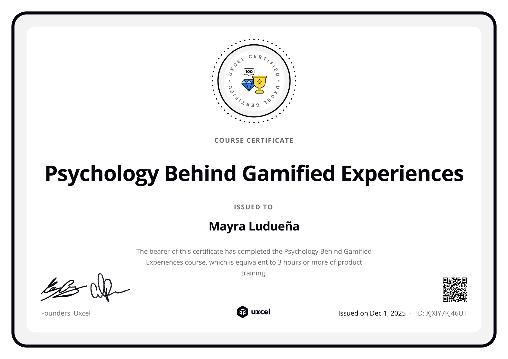 Mayra Ludueña's certificate